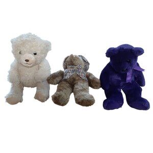 Lot of 3 Mixed Brands Teddy Bear Plush Stuffed Animals White Brown Purple Bears